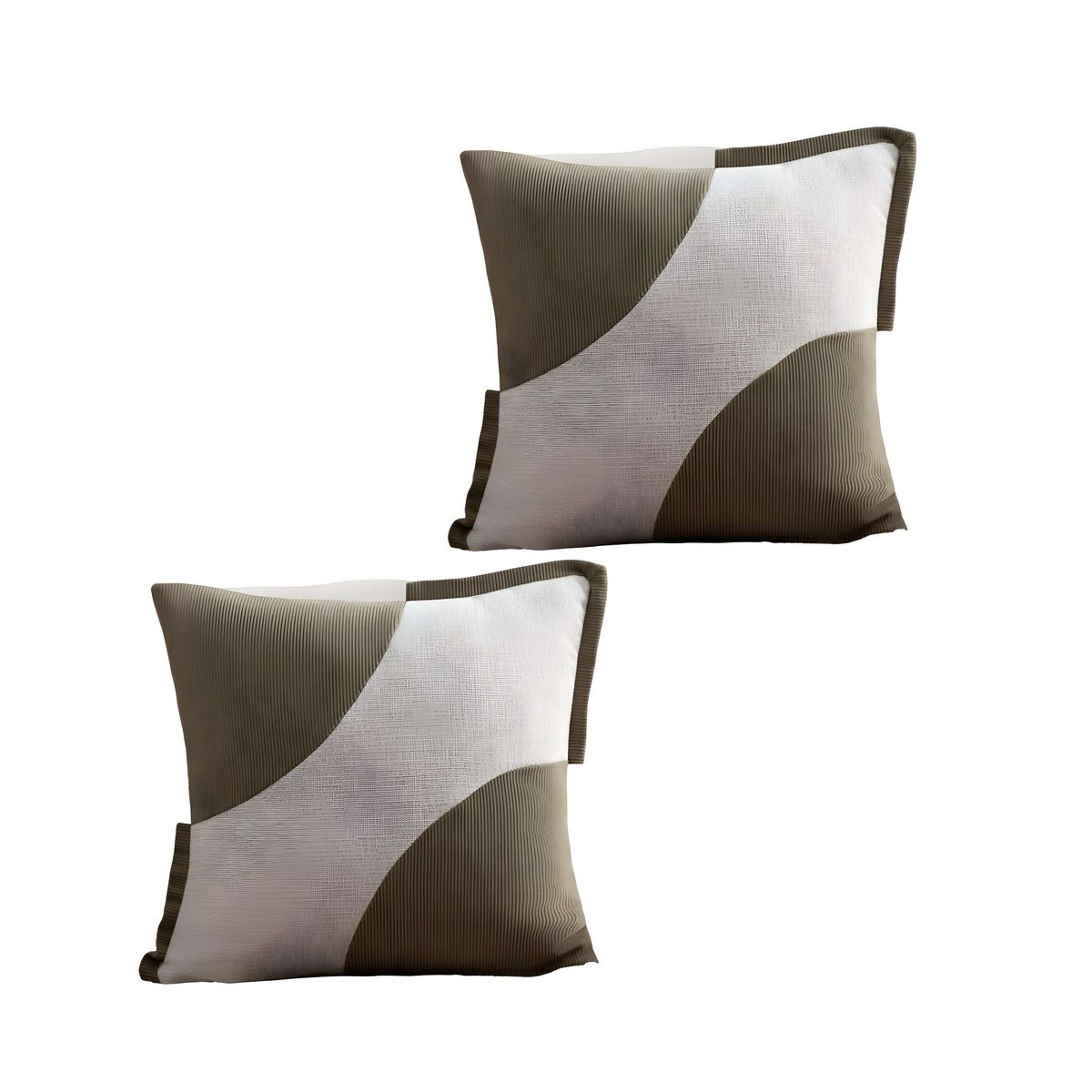 GENERICO - SET DE 2 FUNDAS DE COJINES DISEÑO TELA PANA EMPALMADO 45CM X 45 CM VERDE OLIVA