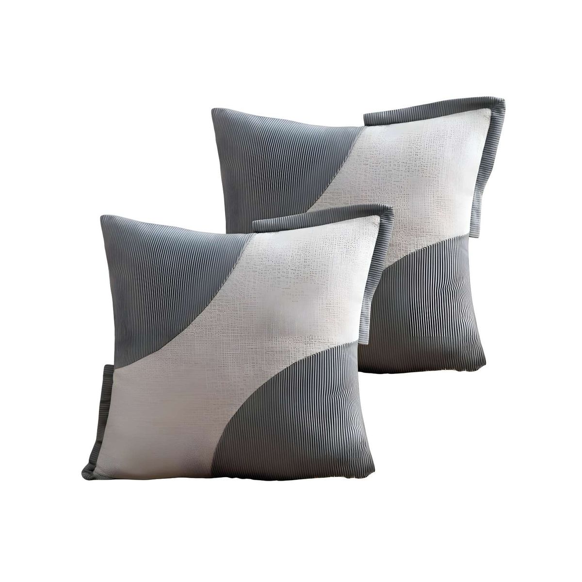 GENERICO - SET DE 2 FUNDAS DE COJINES DISEÑO TELA PANA EMPALMADO 45CM X 45 CM GRIS CLARO