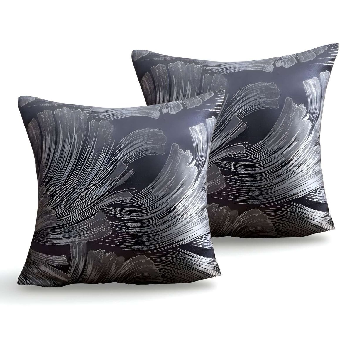 GENERICO - SET DE 2 FUNDAS DE COJINES SATIN DISEÑO HOJAS 45CM X 45 CM GRIS