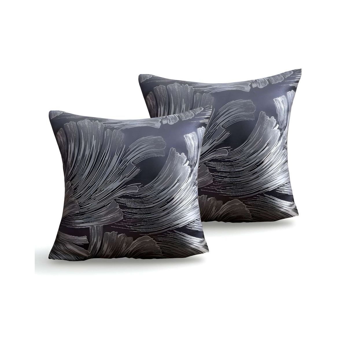 GENERICO - SET DE 2 FUNDAS DE COJINES SATIN DISEÑO HOJAS 45CM X 45 CM GRIS
