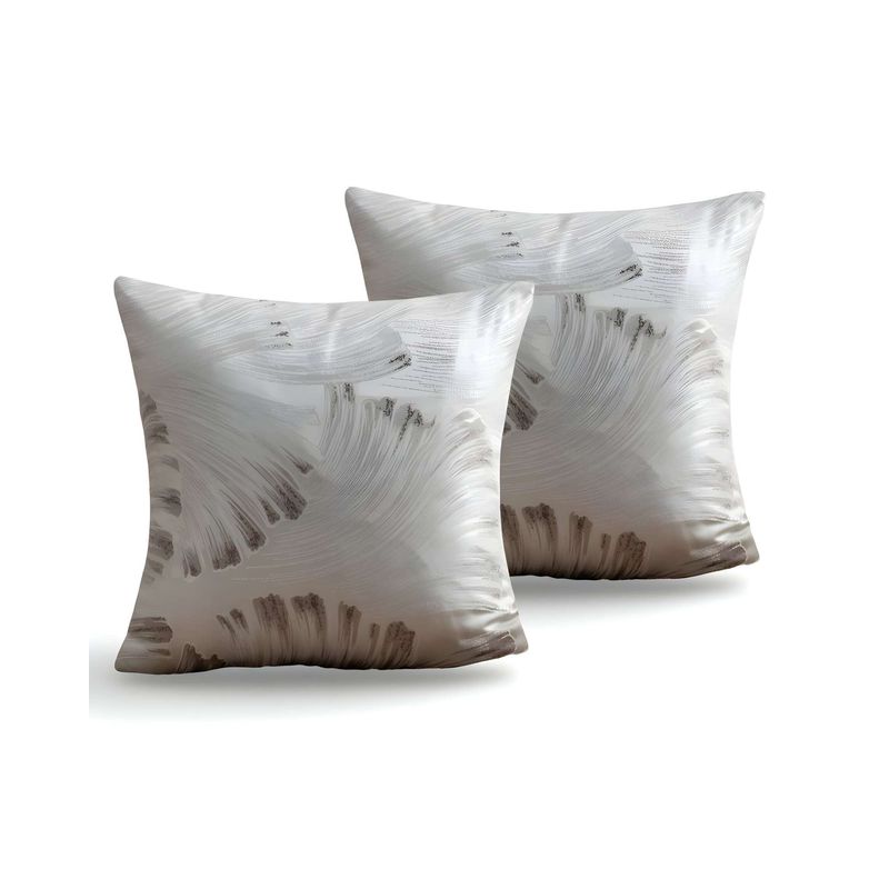 GENERICO - SET DE 2 FUNDAS DE COJINES SATIN DISEÑO HOJAS 45CM X 45 CM BLANCO