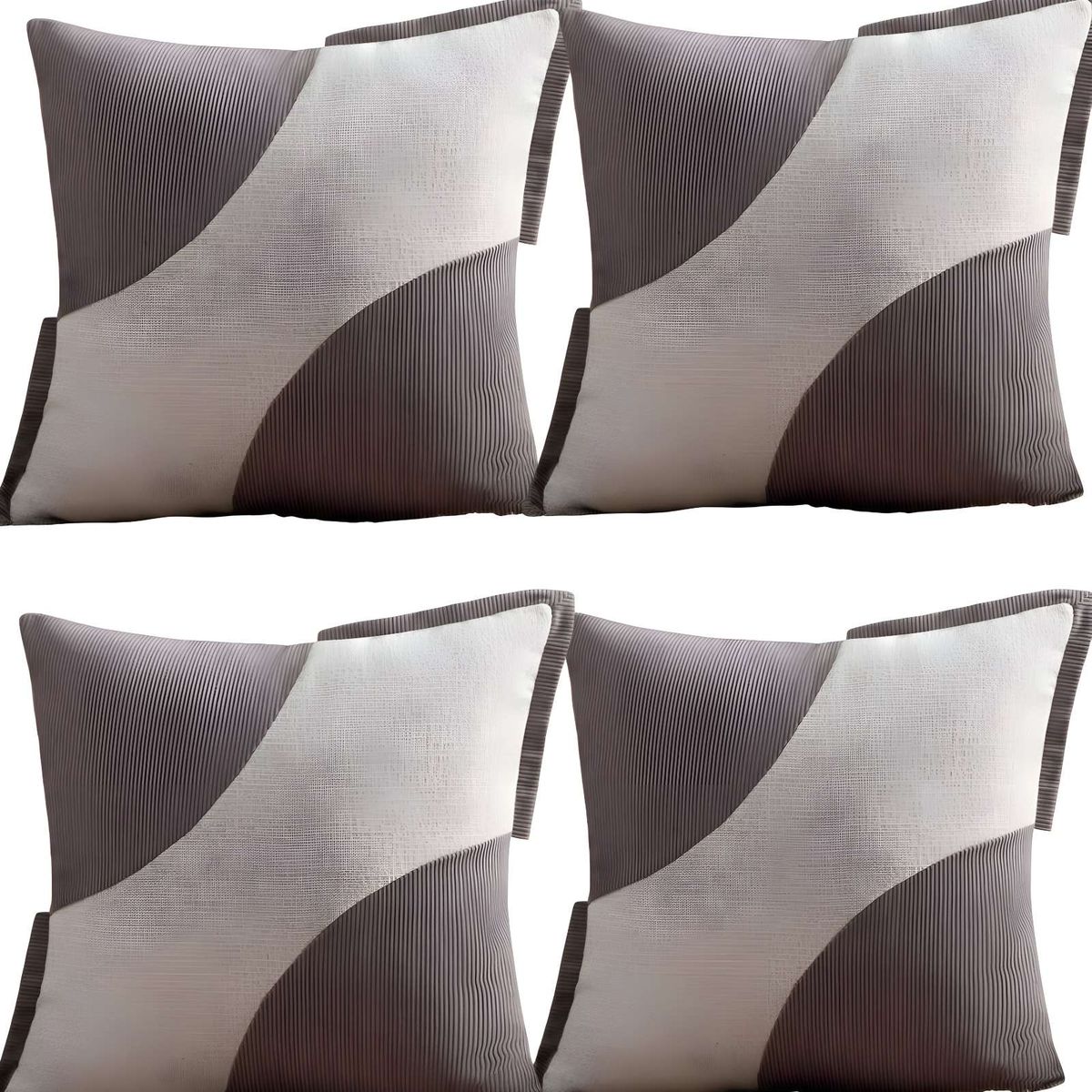 GENERICO - SET DE 4 FUNDAS DE COJINES DISEÑO TELA PANA EMPALMADO 45CM X 45 CM GRIS