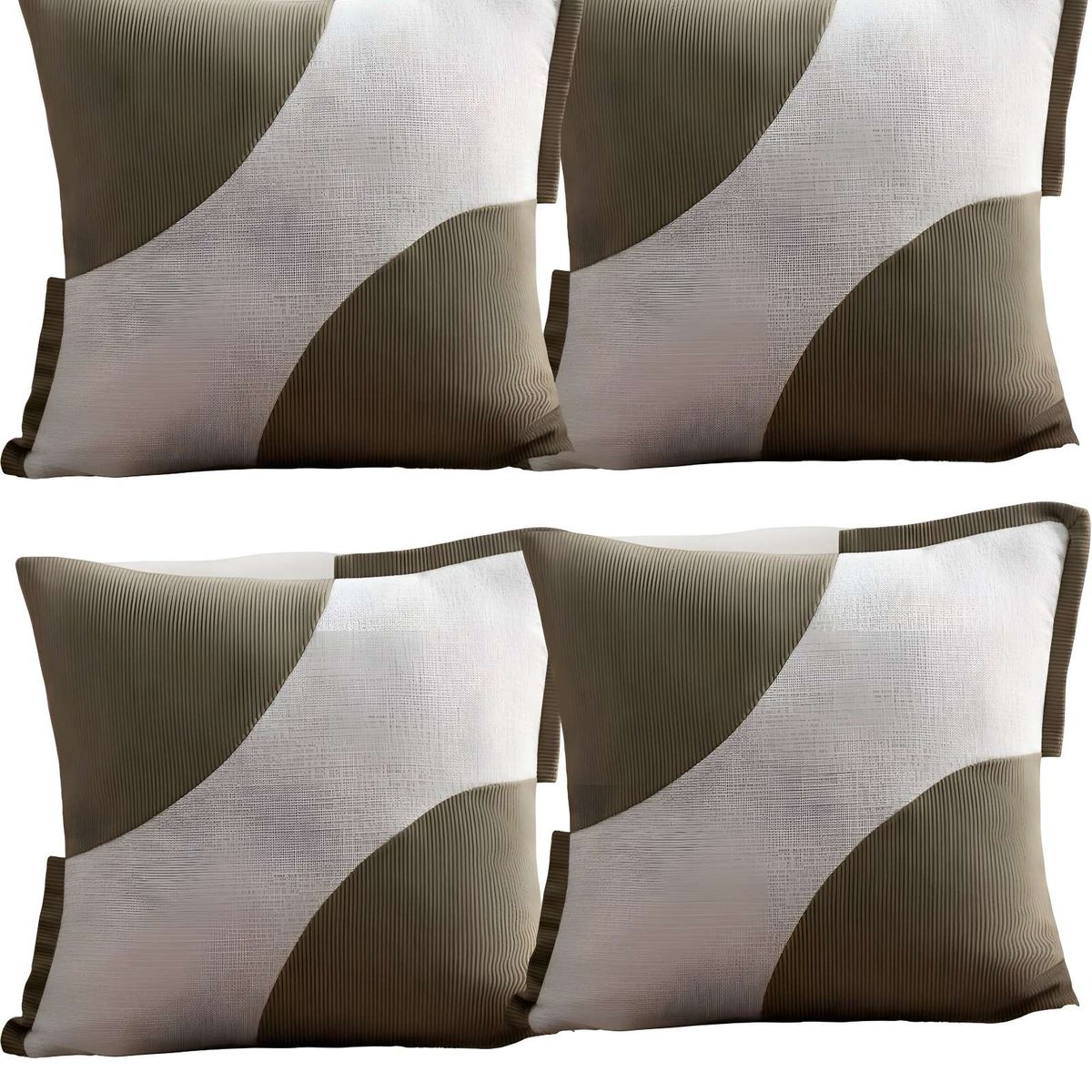 GENERICO - SET DE 4 FUNDAS DE COJINES DISEÑO TELA PANA EMPALMADO 45CM X 45 CM VERDE OLIVA