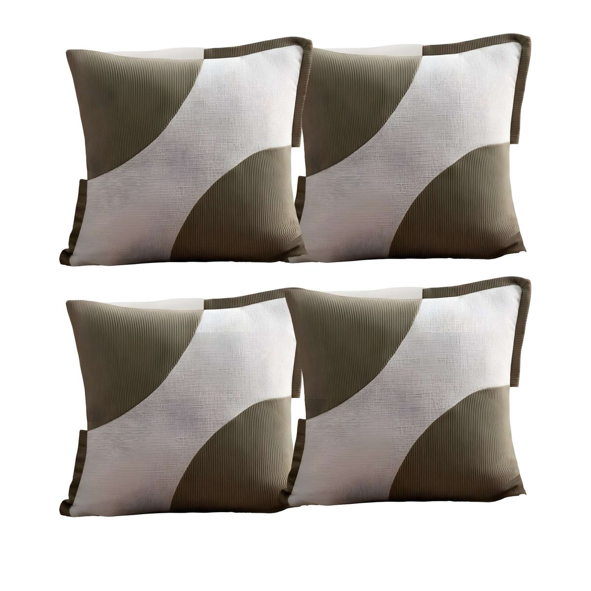 GENERICO - SET DE 4 FUNDAS DE COJINES DISEÑO TELA PANA EMPALMADO 45CM X 45 CM VERDE OLIVA