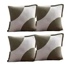 GENERICO - SET DE 4 FUNDAS DE COJINES DISEÑO TELA PANA EMPALMADO 45CM X 45 CM VERDE OLIVA