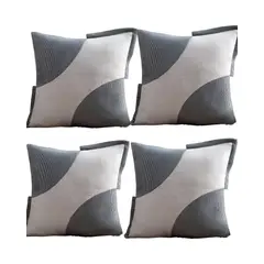 GENERICO - SET DE 4 FUNDAS DE COJINES DISEÑO TELA PANA EMPALMADO 45CM X 45 CM GRIS CLARO