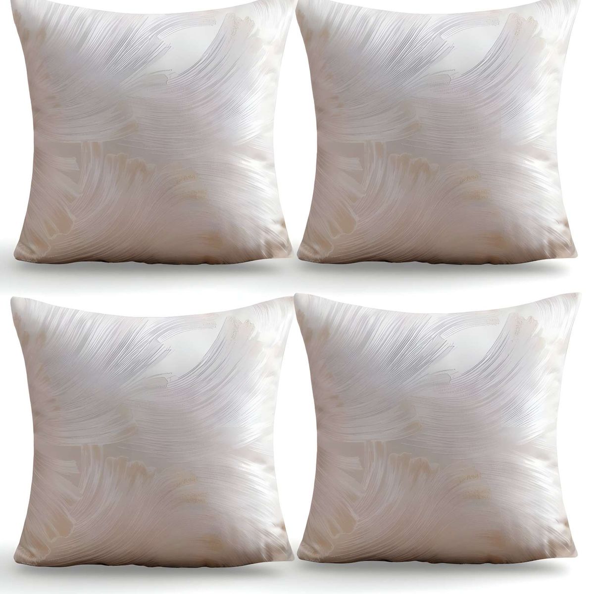 GENERICO - SET DE 4 FUNDAS DE COJINES SATIN DISEÑO HOJAS 45CM X 45 CM BEIGE