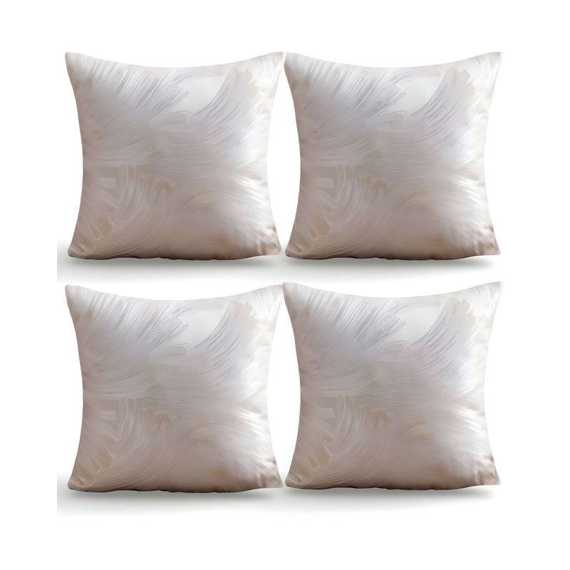 GENERICO - SET DE 4 FUNDAS DE COJINES SATIN DISEÑO HOJAS 45CM X 45 CM BEIGE