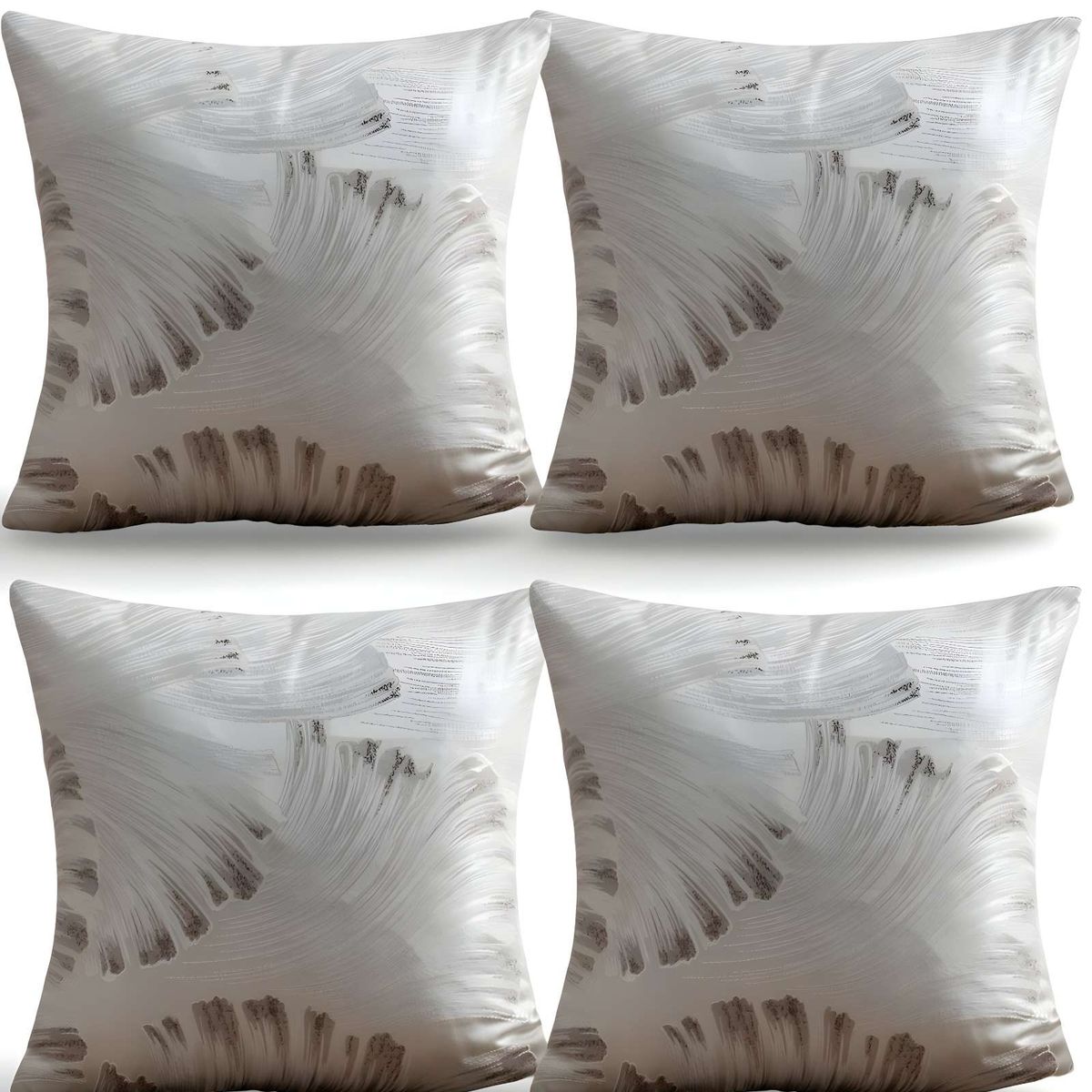 GENERICO - SET DE 4 FUNDAS DE COJINES SATIN DISEÑO HOJAS 45CM X 45 CM BLANCO