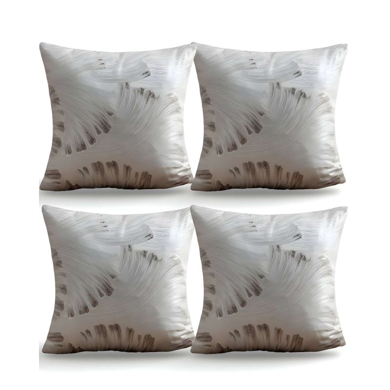 GENERICO - SET DE 4 FUNDAS DE COJINES SATIN DISEÑO HOJAS 45CM X 45 CM BLANCO