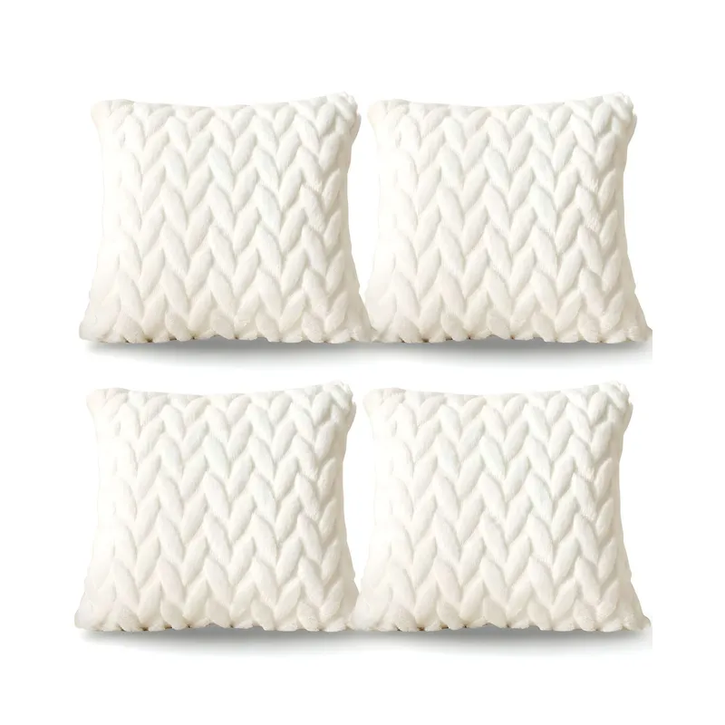 GENERICO - SET DE 4 FUNDAS DE COJINES DISEÑO ESPIGA 45CM X 45 CM BLANCO