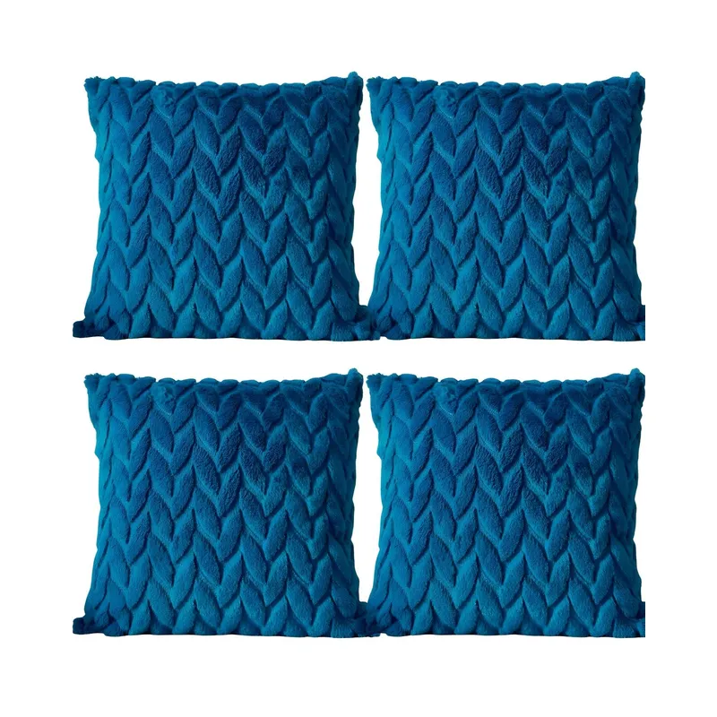 GENERICO - SET DE 4 FUNDAS DE COJINES DISEÑO ESPIGA 45CM X 45 CM TURQUESA