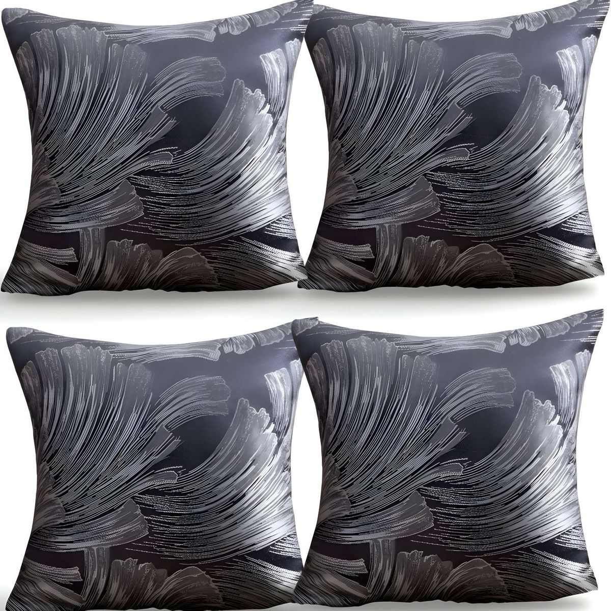 GENERICO - SET DE 4 FUNDAS DE COJINES SATIN DISEÑO HOJAS GRIS