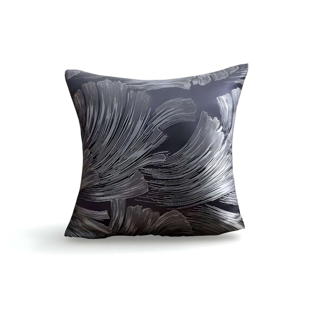 GENERICO - SET DE 4 FUNDAS DE COJINES SATIN DISEÑO HOJAS GRIS