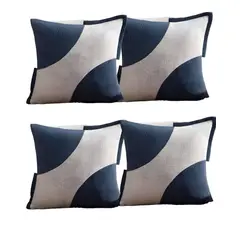 GENERICO - SET DE 4 FUNDAS DE COJINES DISEÑO TELA PANA EMPALMADO AZUL