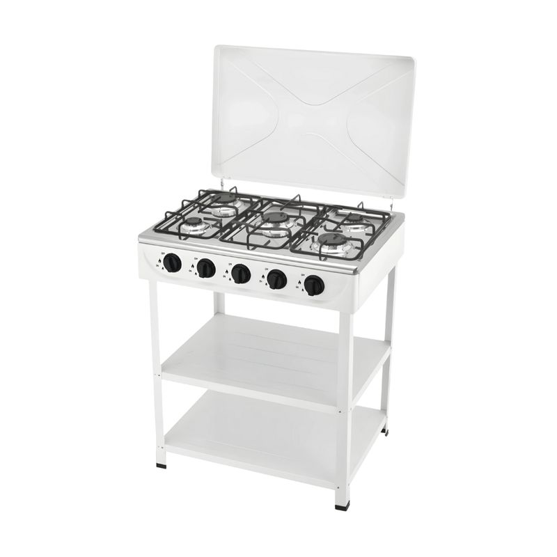 NOVYSTOR - Cocina Encimera Gas 5 Platos con Mesa y Tapa de Acero