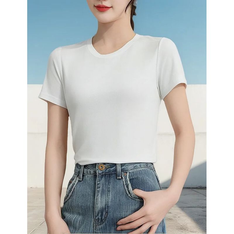EVERSO - 3x Polera Mujer Básica Camiseta Corta Manga Premium Elástica