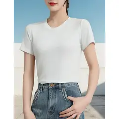 EVERSO - 3x Polera Mujer Básica Camiseta Corta Manga Premium Elástica
