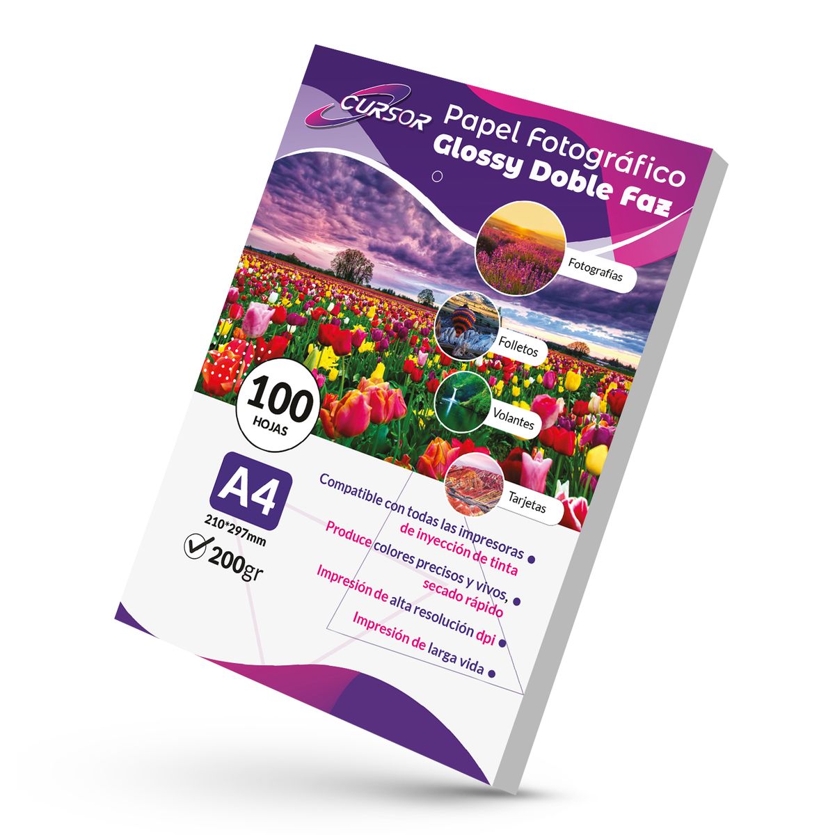 CURSOR - Papel Fotográfico Doble Faz Glossy Cursor A4 200 Gr 100 Hjs