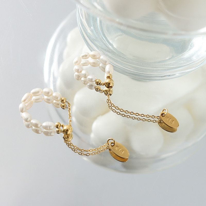 LUX JOYAS - Anillo Baño Oro Amarillo 18k Perlas De Río Ajustable