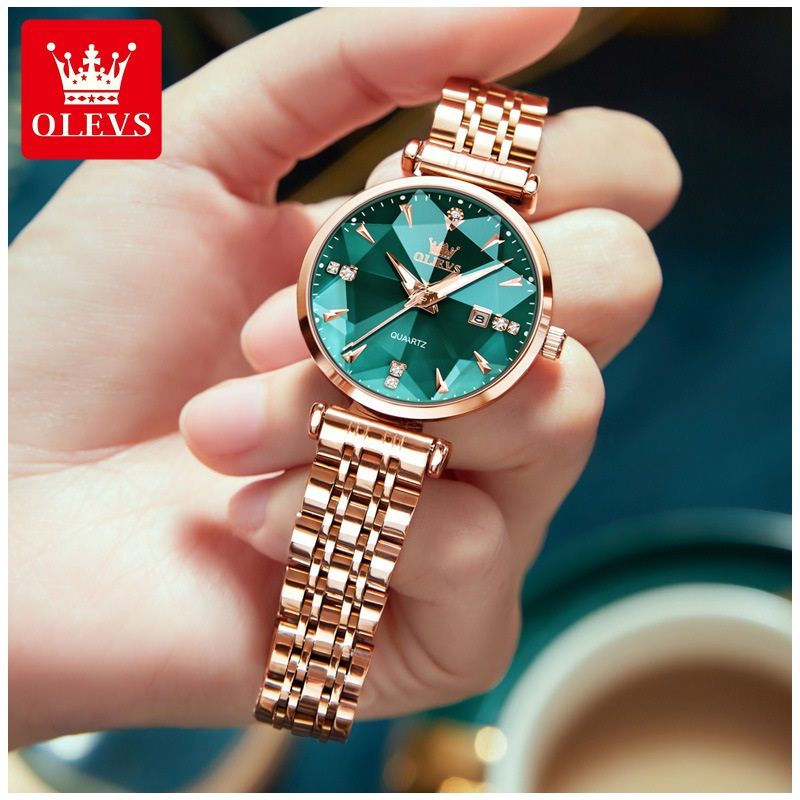 STARTECHOFFICE - Reloj de Cuarzo para Mujer Esfera Verde Esmeralda Detalles de Cristal