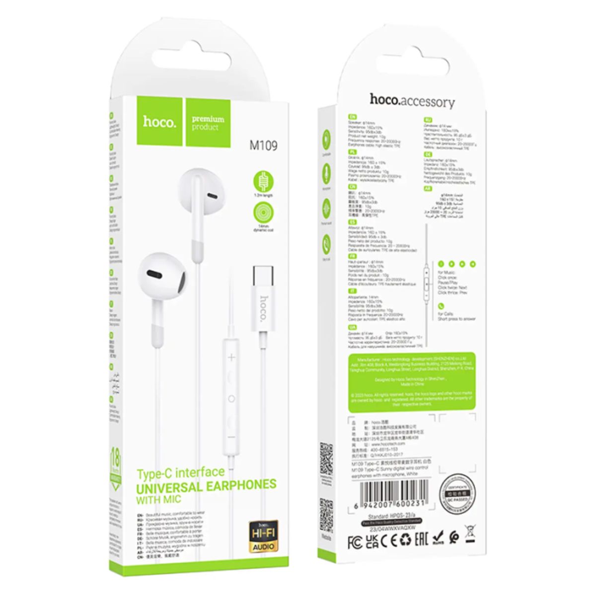 HOCO - Audífonos Hoco M109 Sunny In-Ear Tipo C