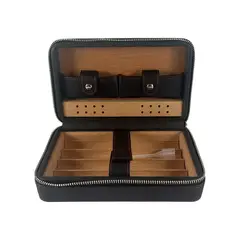 GENERICO - Estuche Humidor de Puros para Viaje Cuero PU Negro