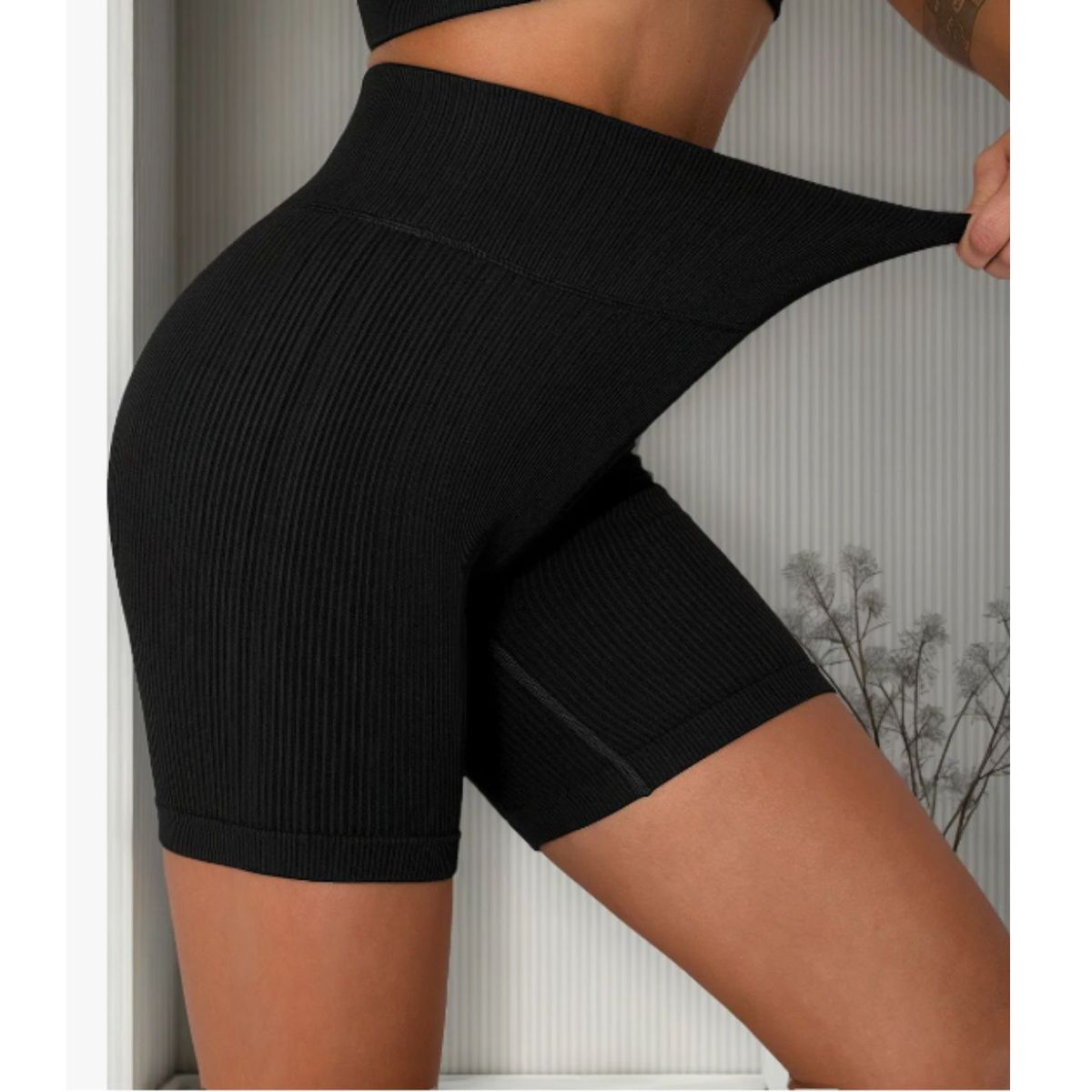 LIKE SHOP - Calza Corta Acanalada Deportiva Tiro Alto Lycra Gym Escolar 33