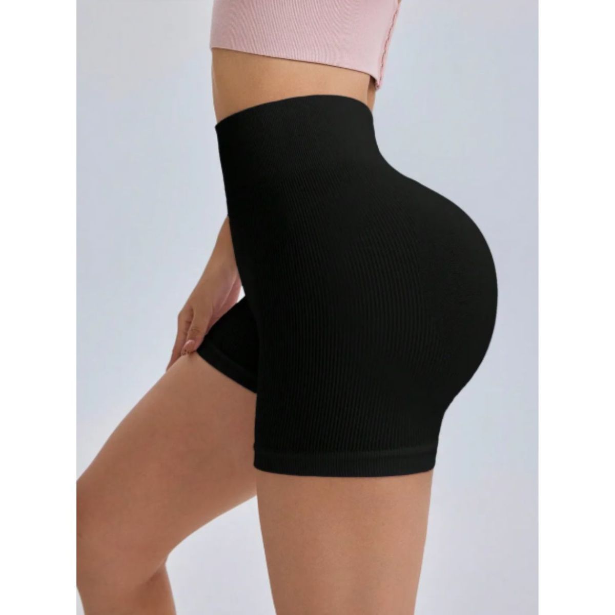 LIKE SHOP - Calza Corta Acanalada Deportiva Tiro Alto Lycra Gym Escolar 33