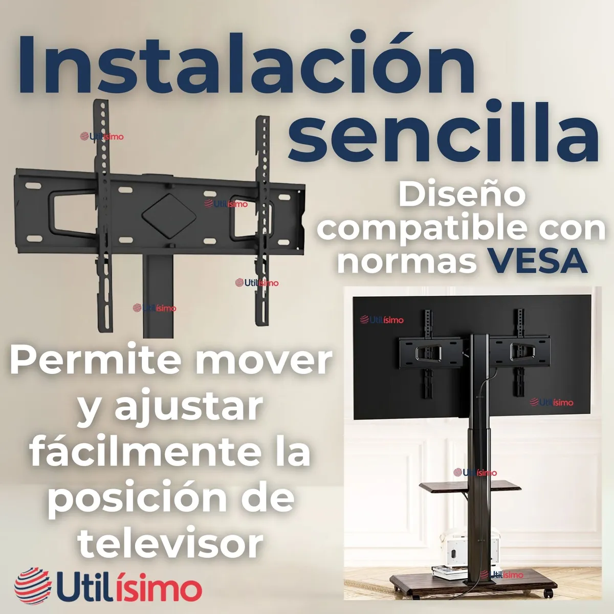 LINE - Soporte TV 26 a 75 Pulgadas 45Kg Soporte Premium Portátil Con Ruedas