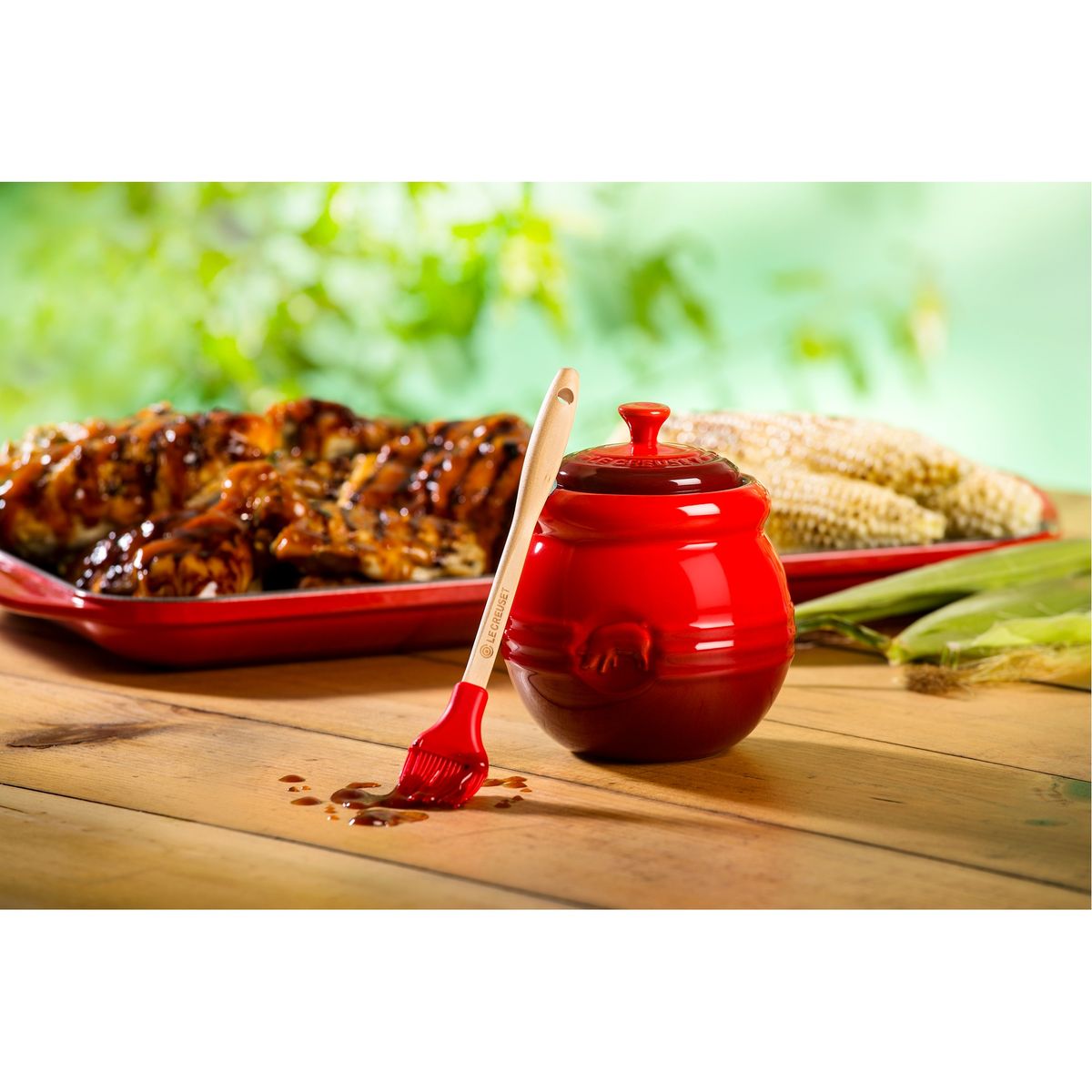 LE CREUSET - Le Creuset Bote Bbq con Espátula Cereza Cerámica