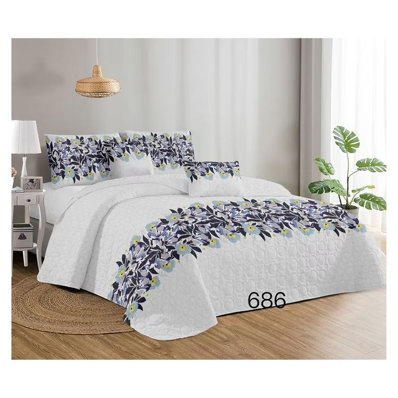 GENERICO - Cubrecama Quilt Verano 1.5 Plazas - Blanco Flores Azules KFL686