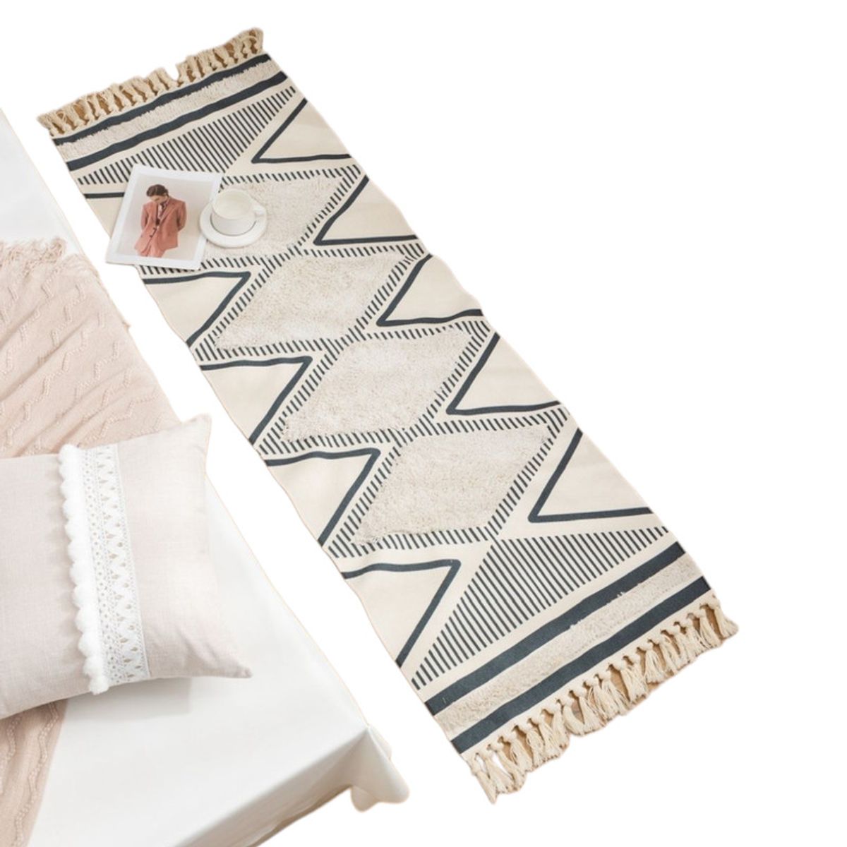 GENERICO - Pasillera Baja De Cama Kelim Tejida Flecos Alfombra 180x60cm