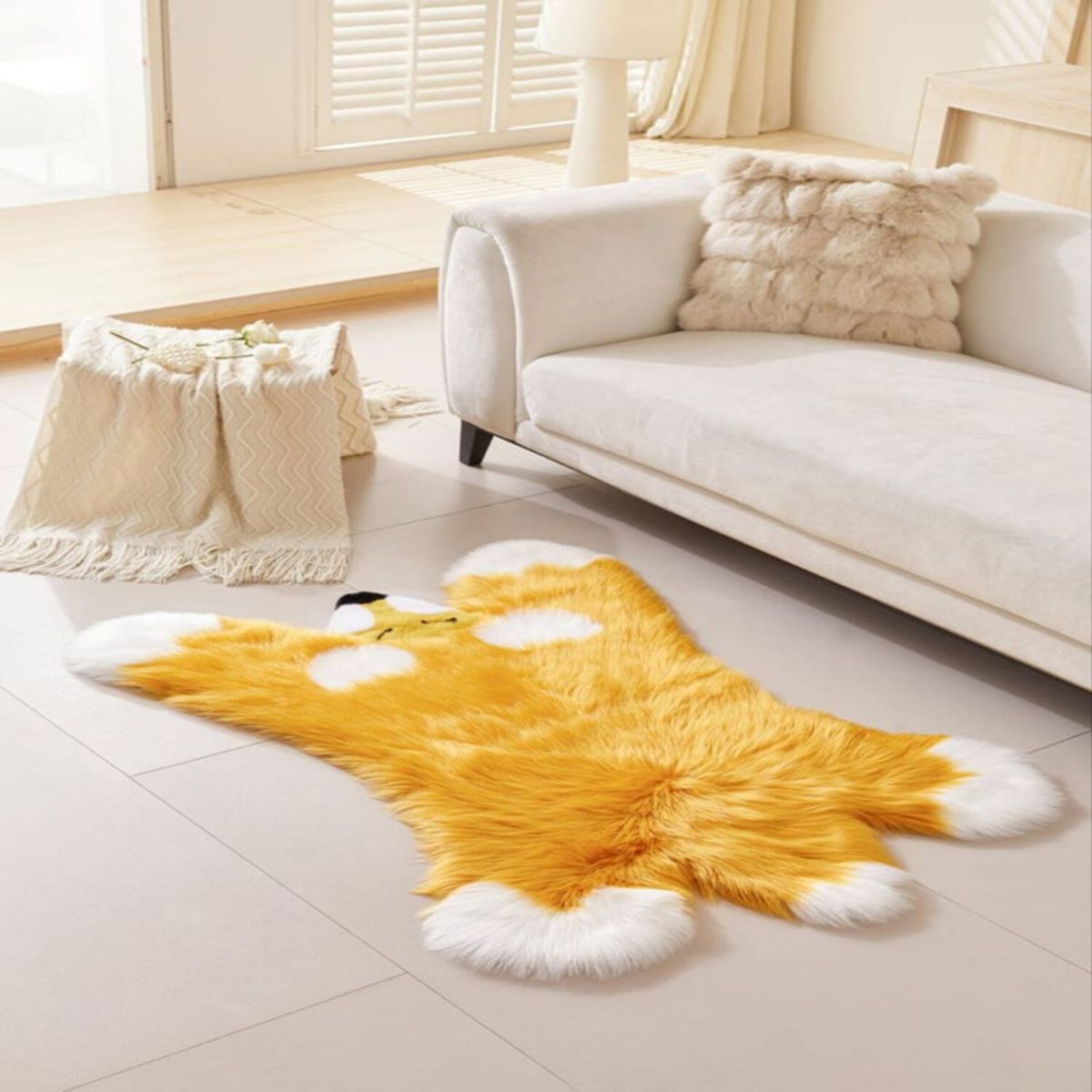 GENERICO - Alfombra Peludita Pelo De Oveja Diseño Oso Tapete 85x115cm Amarillo