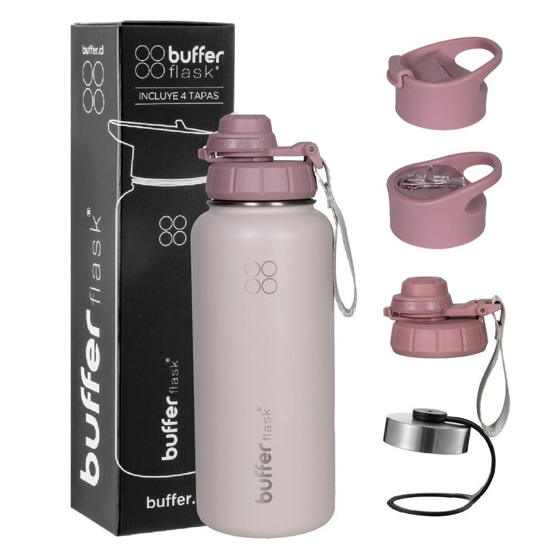 BUFFER FLASK - Termo Botella Agua Termica Acero Inox + Tapas - Rosa claro