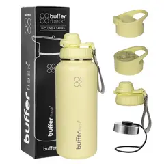BUFFER FLASK - Termo Botella Agua Termica Acero Inox + Tapas - Amarillo