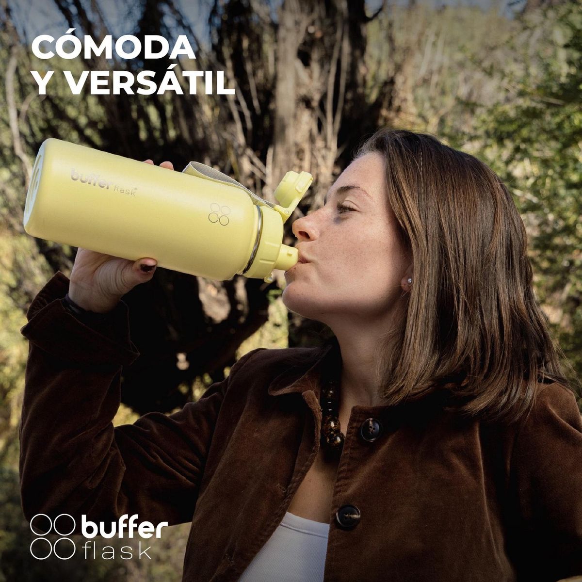 BUFFER FLASK - Termo Botella Agua Termica Acero Inox + Tapas - Amarillo