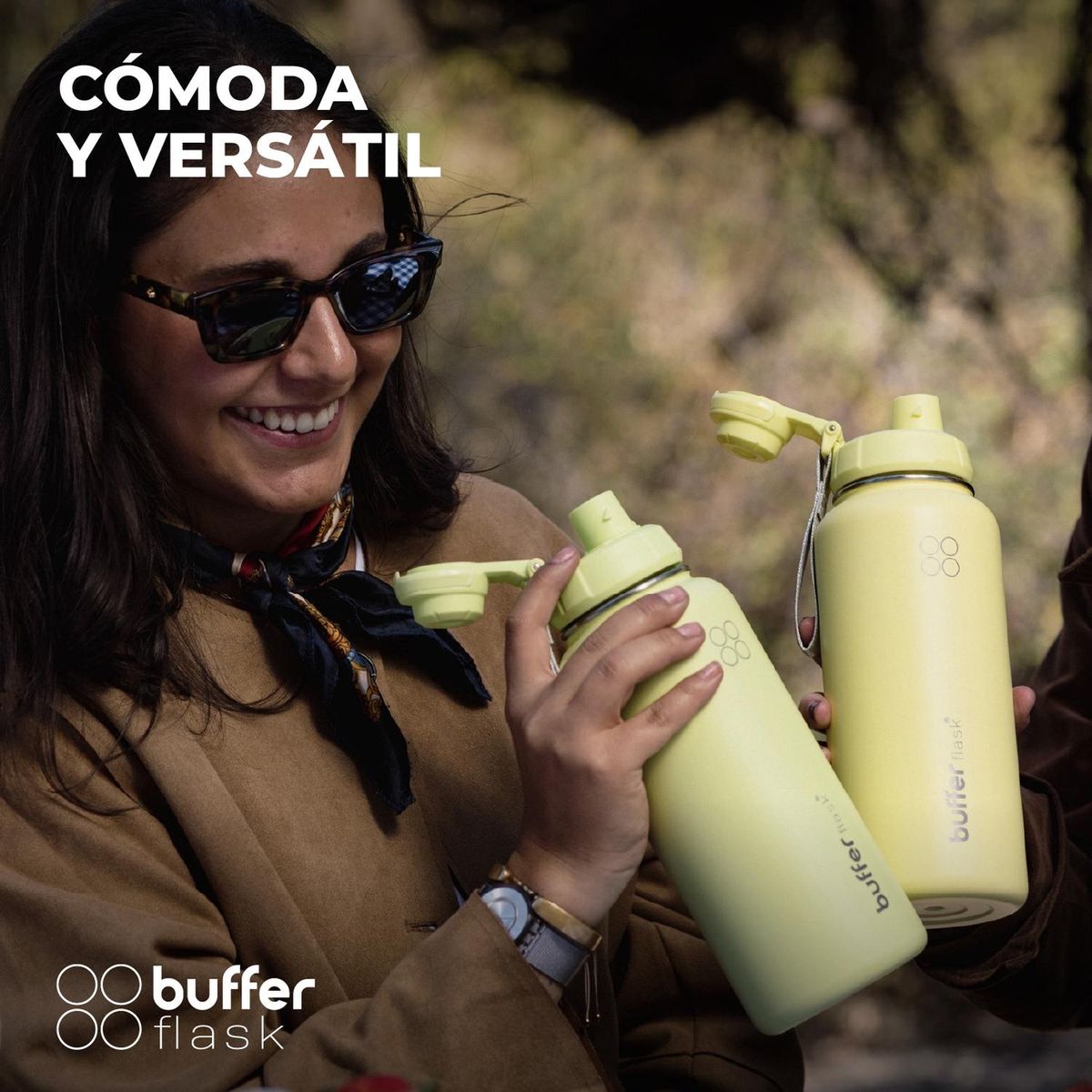 BUFFER FLASK - Termo Botella Agua Termica Acero Inox + Tapas - Verde claro