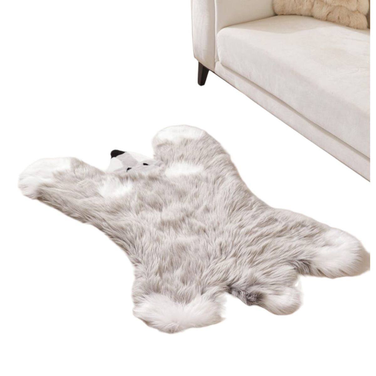 GENERICO - Alfombra Peludita Pelo De Oveja Diseño Oso Tapete 85x115cm Gris