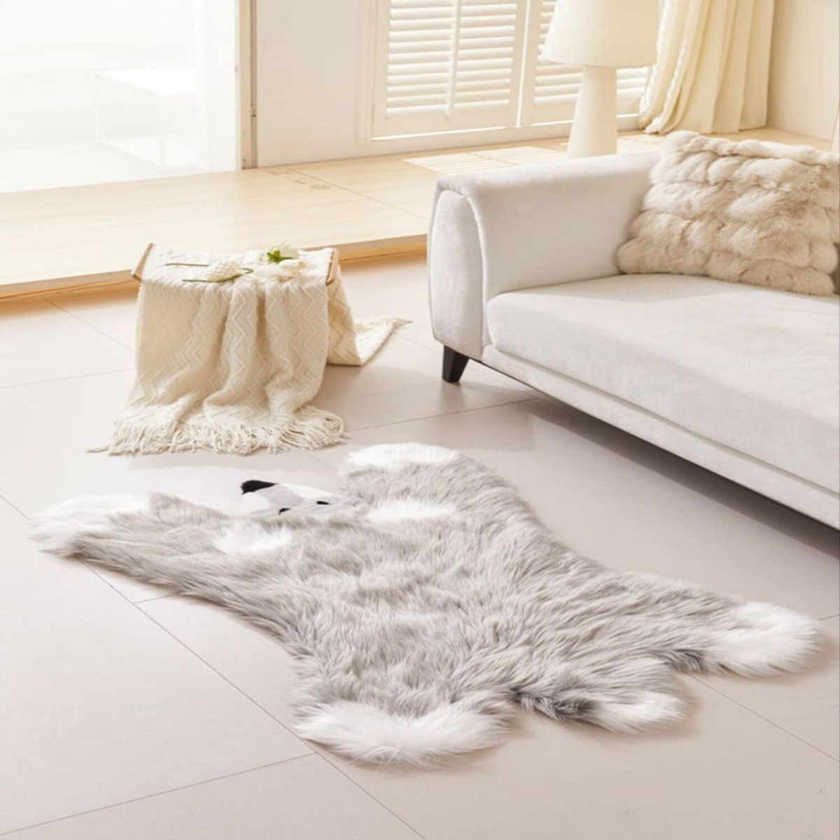 GENERICO - Alfombra Peludita Pelo De Oveja Diseño Oso Tapete 85x115cm Gris