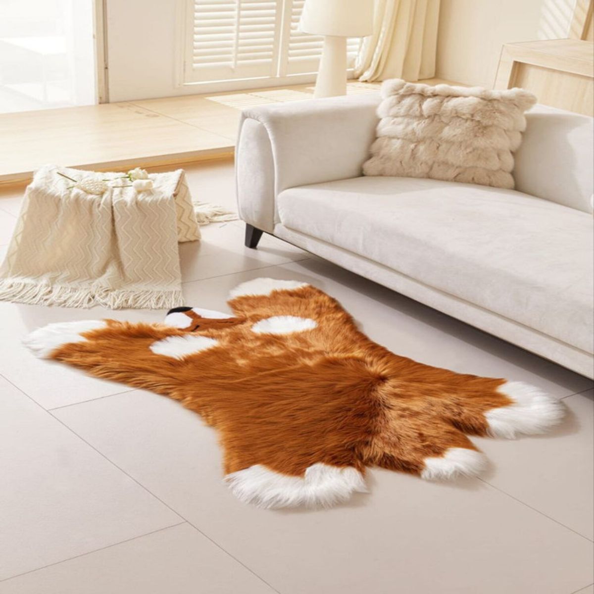 GENERICO - Alfombra Peludita Pelo De Oveja Diseño Oso Tapete 85x115cm Café