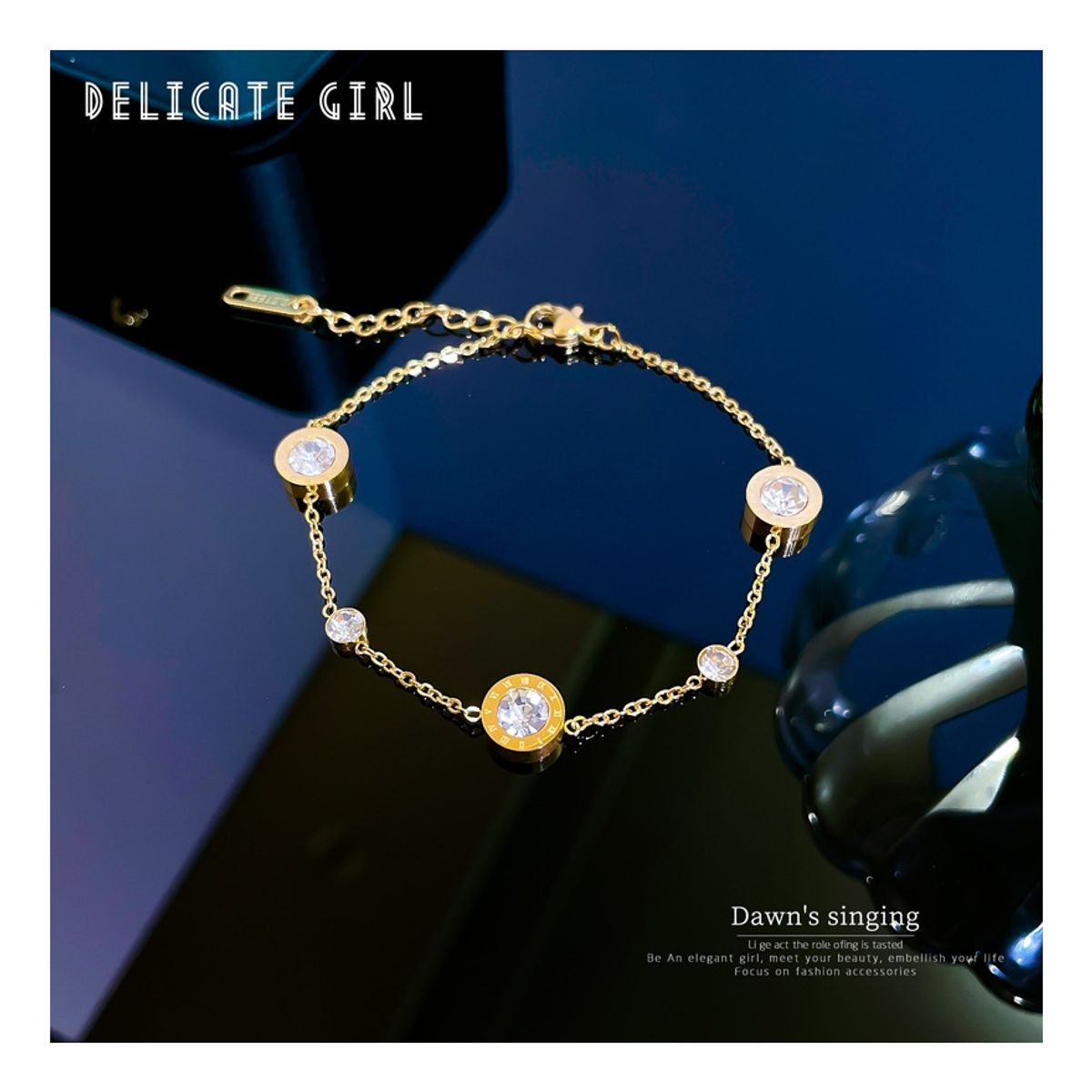 ZG JOYAS - Pulsera De Titanio Galvanizado En Oro 14k Cristales Borde Romano