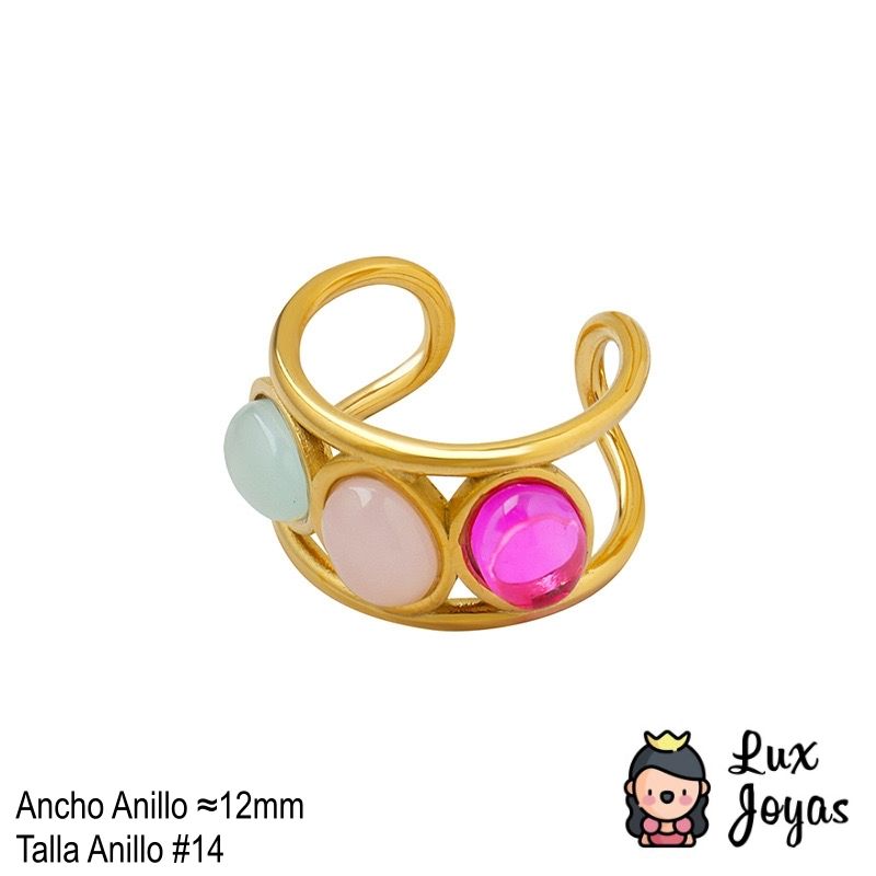 LUX JOYAS - Anillo Baño Oro Amarillo 18k 3 Piedras Rrv