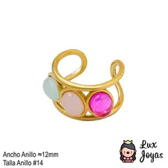 LUX JOYAS - Anillo Baño Oro Amarillo 18k 3 Piedras Rrv