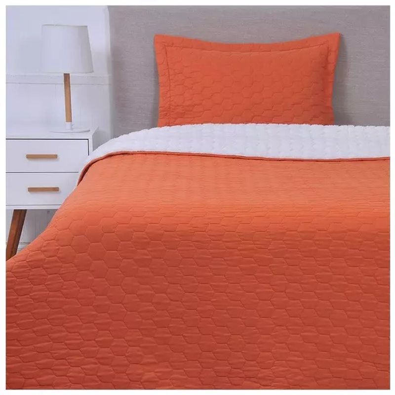 MASHINI - Cubrecama Quilt Sherpa 1.5 Plaza Naranja
