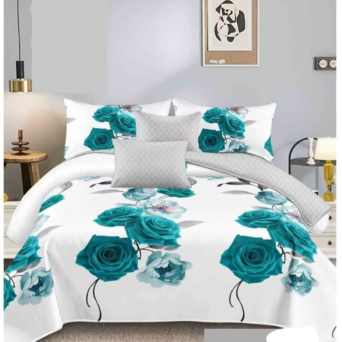 GENERICO - CUBRECAMA KING ROSA TURQUESA TENG FEI DELGADO DE VERANO  TFCC505