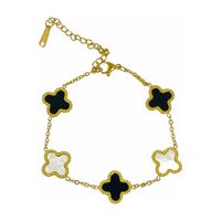 Pulsera De Titanio Galvanizado En Oro 14k Trebol 4 Hojas