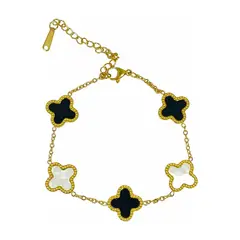 ZG JOYAS - Pulsera De Titanio Galvanizado En Oro 14k Trebol 4 Hojas