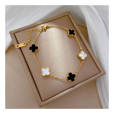 Imagen 2 del producto Pulsera De Titanio Galvanizado En Oro 14k Trebol 4 Hojas