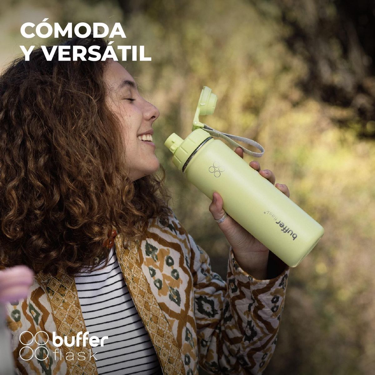 BUFFER FLASK - Termo Botella Agua Termica Acero Inox + Tapas - Verde claro
